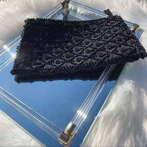 vintage black beaded pouch